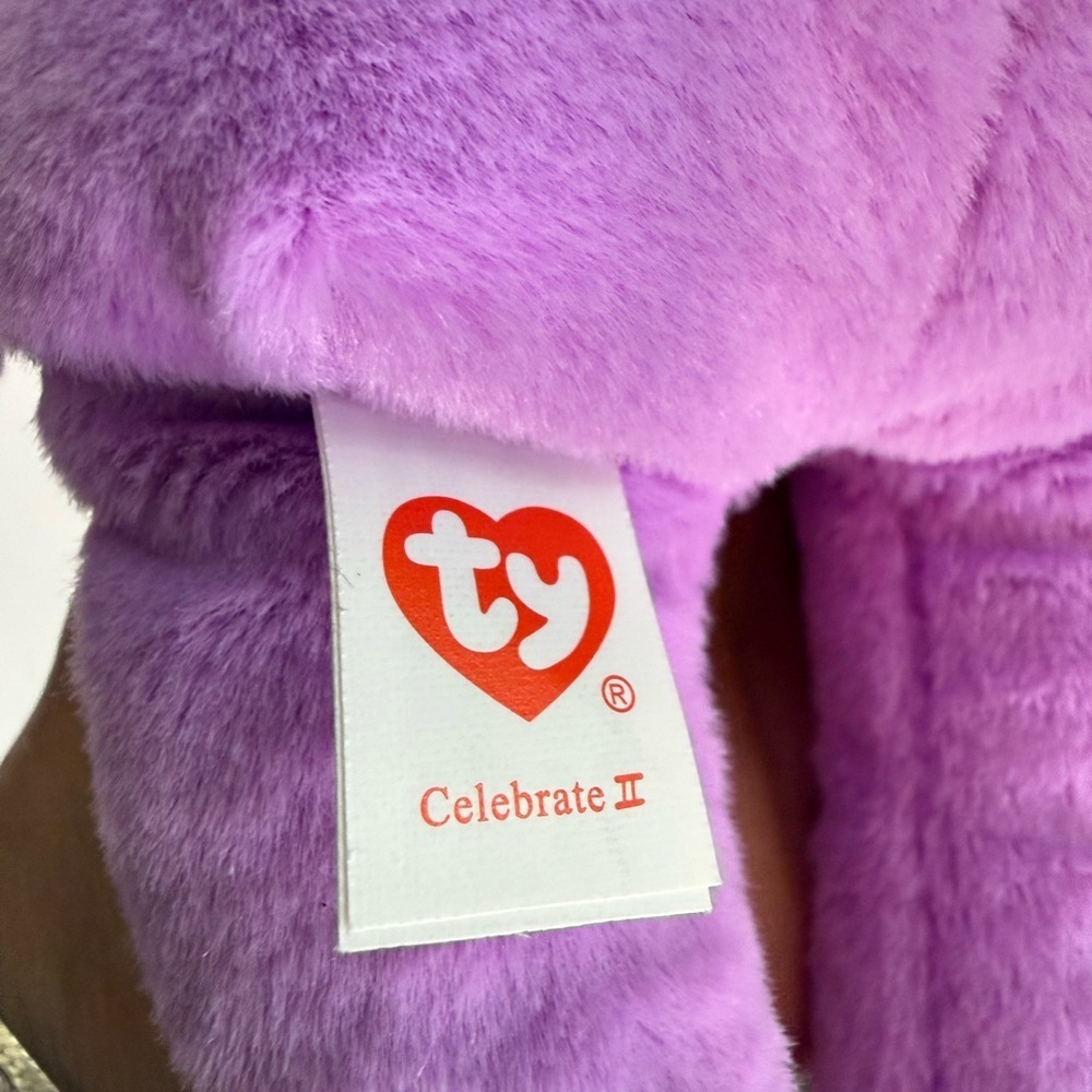 Ty 30th Anniversary Lavender Plush Bear with Pink Ribbon - Picture 4 of 5